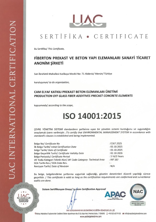 First Quality Certification 14001-2015 TR